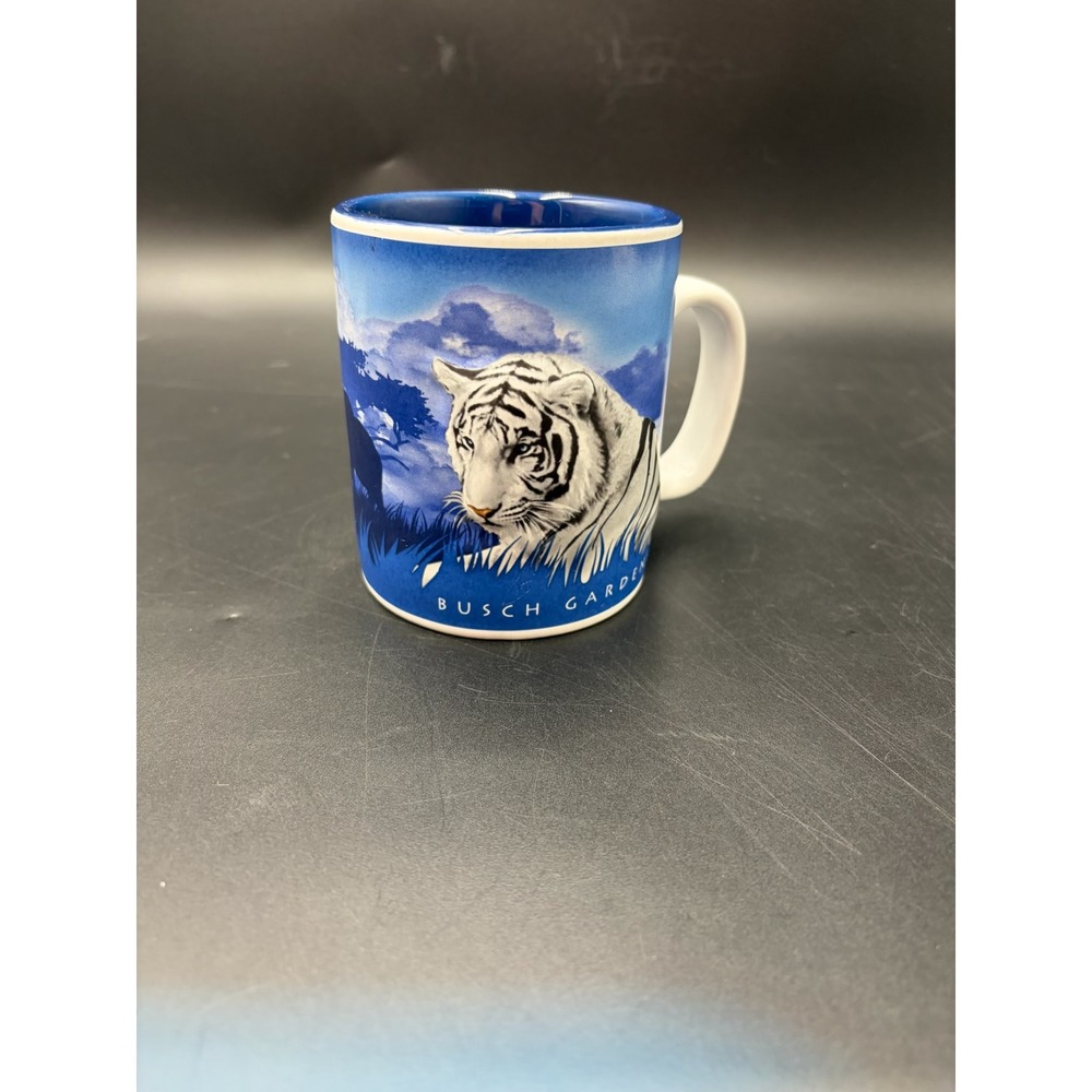 Busch Gardens White Tiger 3D Relief Coffee Mug Blue Safari Giraffe Rhino Ceramic